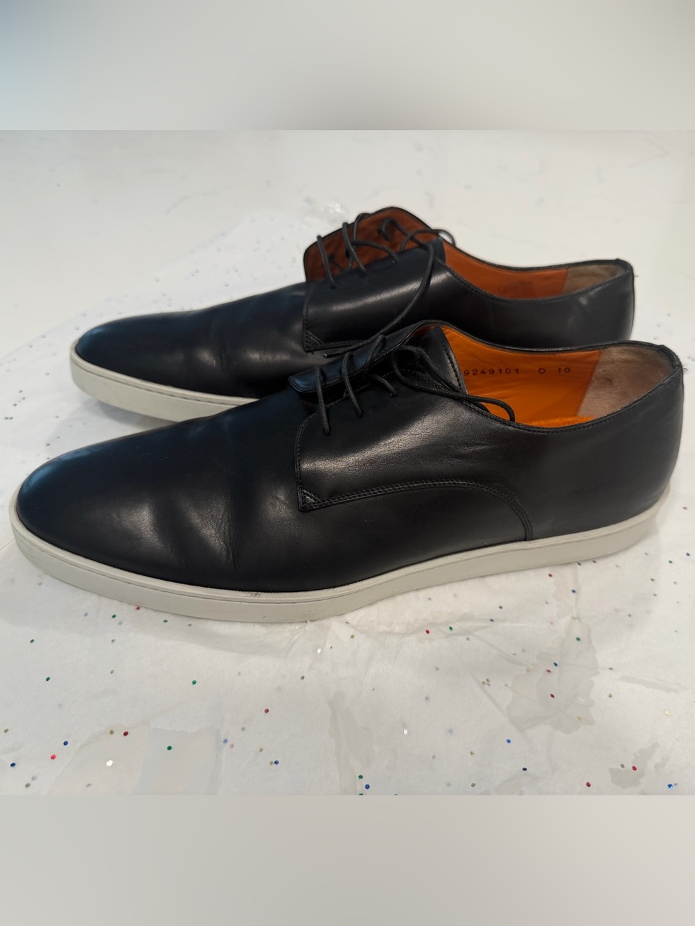 Santoni Black Leather Derby Sneakers - Men’s Size 10 (Made in Italy)